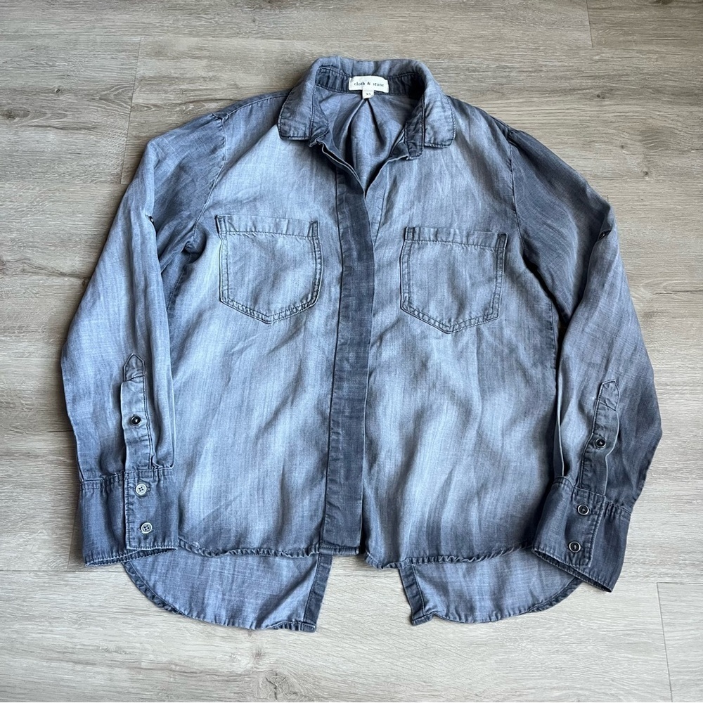 Cloth & Stone Shirt Button Up Long Sleeve Split Back Chambray Gray XS